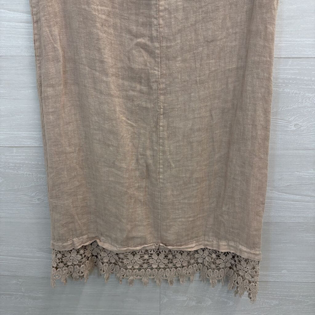 Martina Innocenti Brown 100% Linen Short Sleeve Dress Small