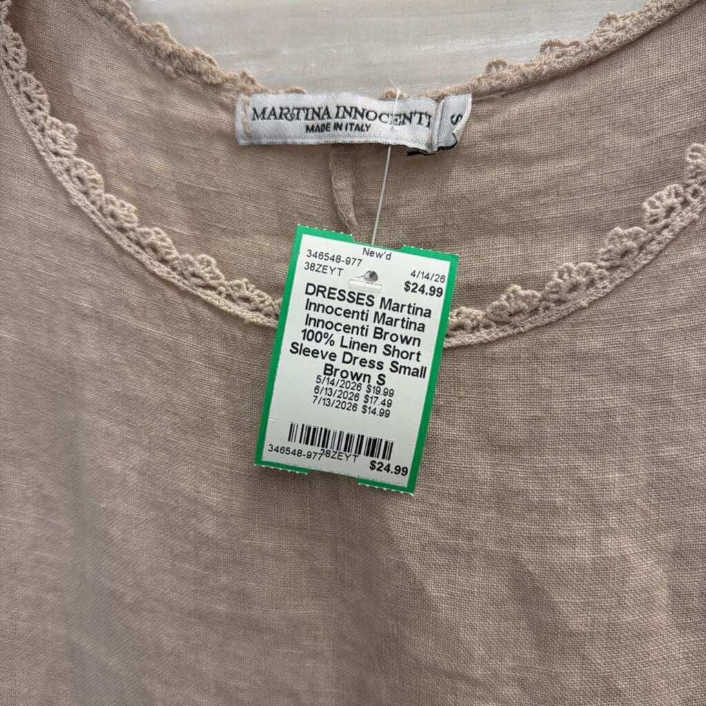Martina Innocenti Brown 100% Linen Short Sleeve Dress Small