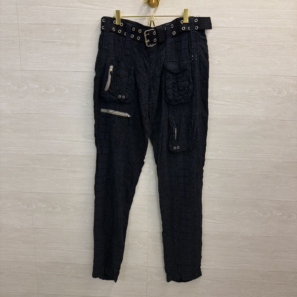 Johnny Was Navy Eyelet Cargo Straight Leg Pants With Belt 4