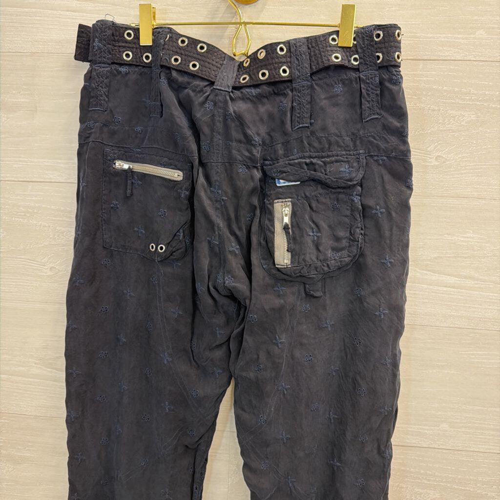 Johnny Was Navy Eyelet Cargo Straight Leg Pants With Belt 4