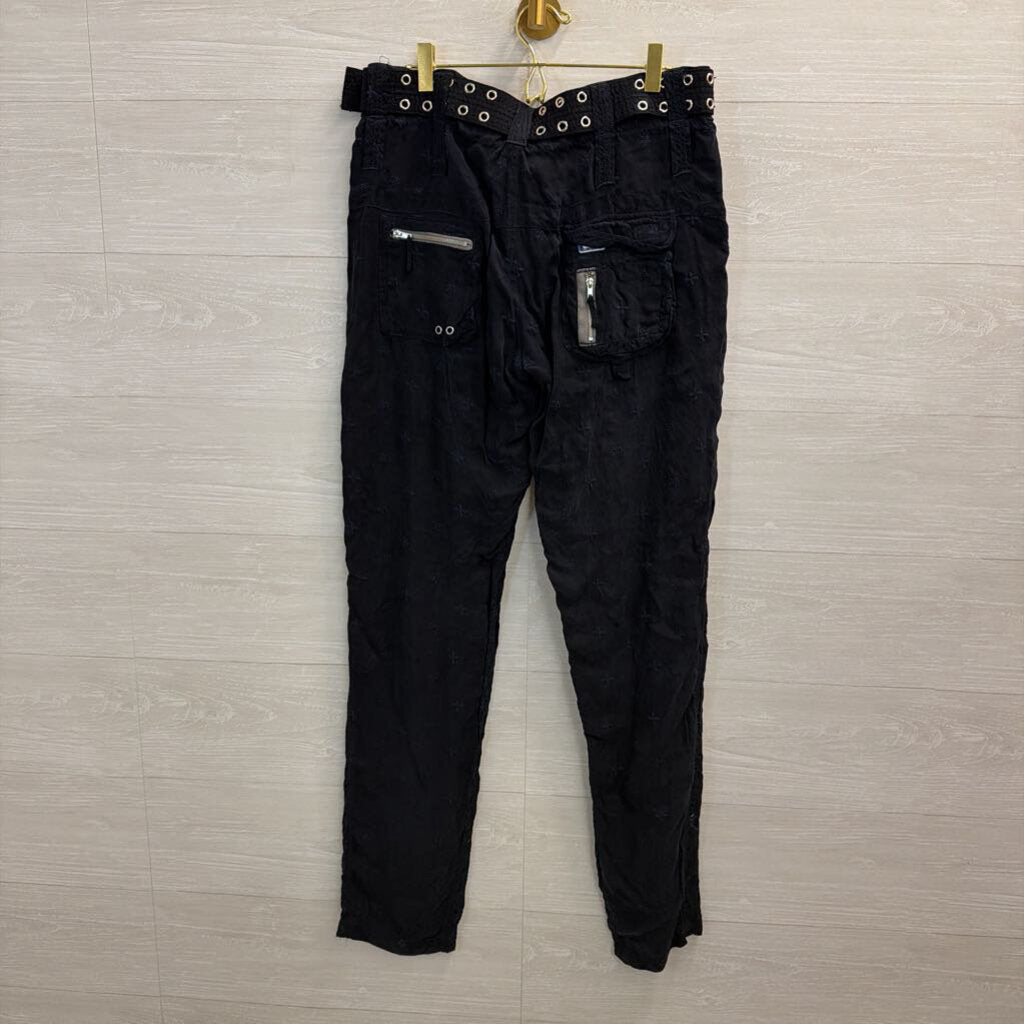 Johnny Was Navy Eyelet Cargo Straight Leg Pants With Belt 4