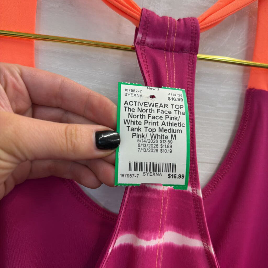The North Face Pink/ White Print Athletic Tank Top Medium