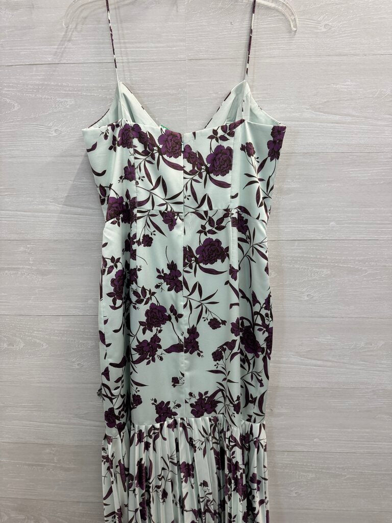 Flor et.al Blue/ Purple Silky Floral Print Long Fomral Dress 10