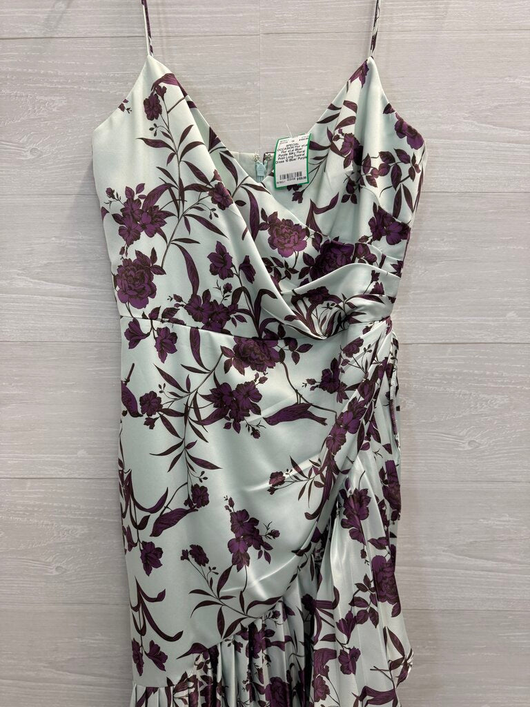 Flor et.al Blue/ Purple Silky Floral Print Long Fomral Dress 10