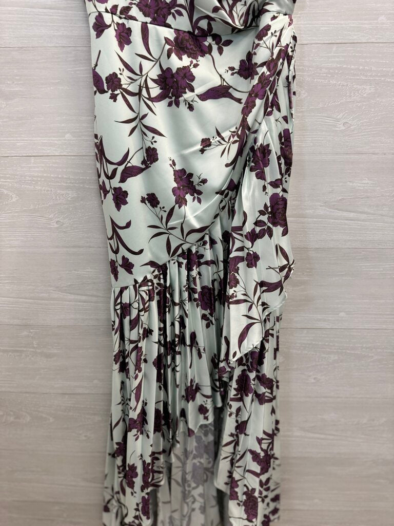 Flor et.al Blue/ Purple Silky Floral Print Long Fomral Dress 10