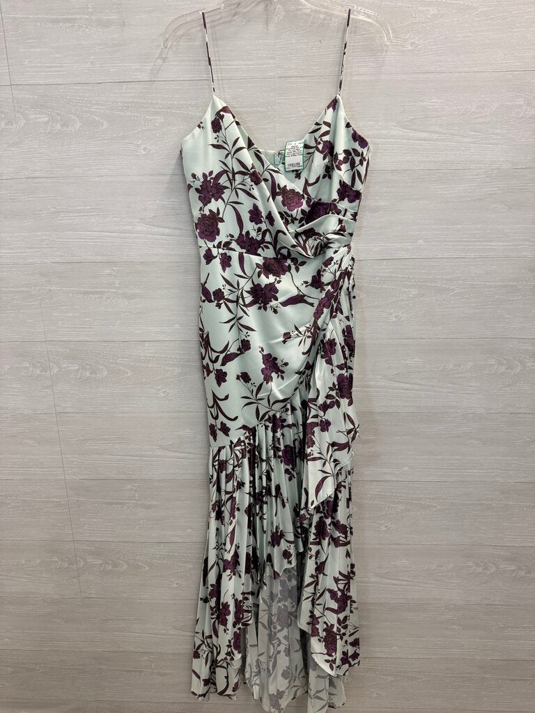 Flor et.al Blue/ Purple Silky Floral Print Long Fomral Dress 10