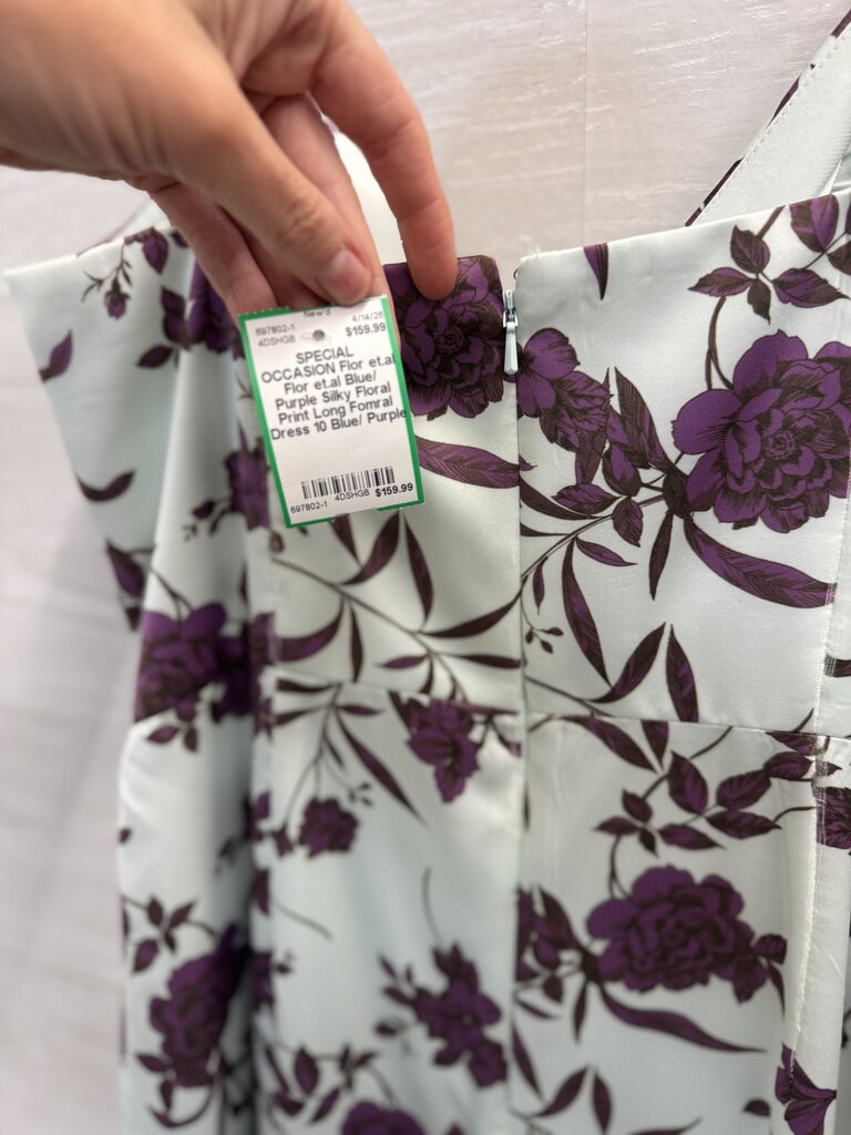 Flor et.al Blue/ Purple Silky Floral Print Long Fomral Dress 10