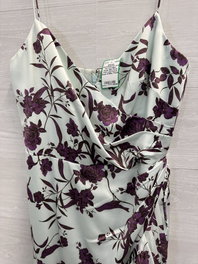 Flor et.al Blue/ Purple Silky Floral Print Long Fomral Dress 10