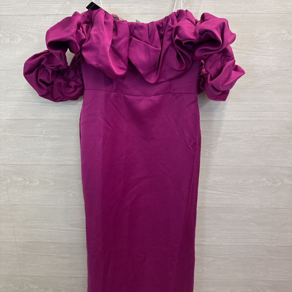 Elliatt Purple Silky Puffy Off Shoulder Long Formal Dress Large