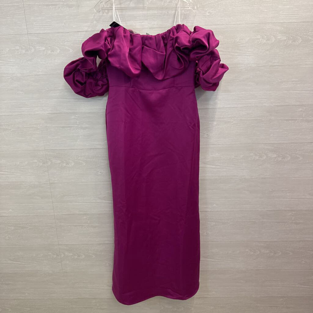 Elliatt Purple Silky Puffy Off Shoulder Long Formal Dress Large