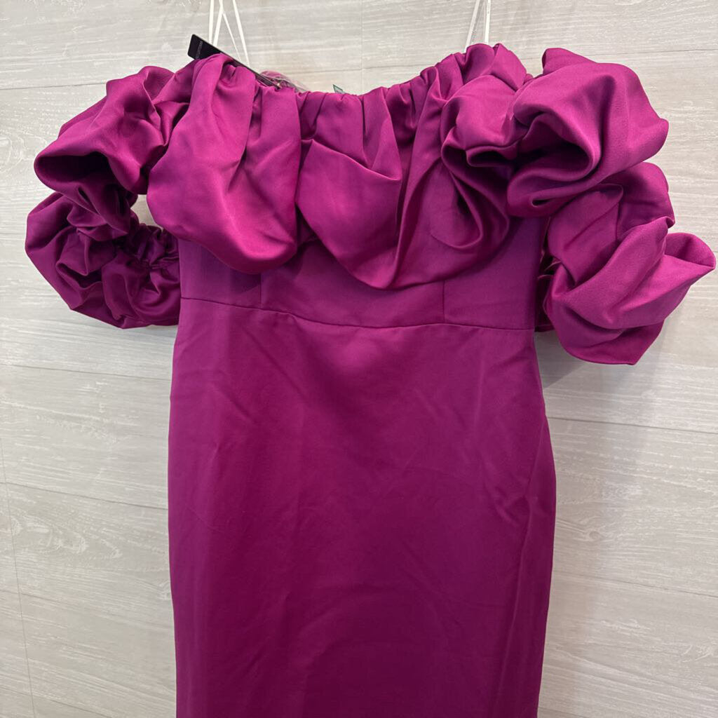 Elliatt Purple Silky Puffy Off Shoulder Long Formal Dress Large