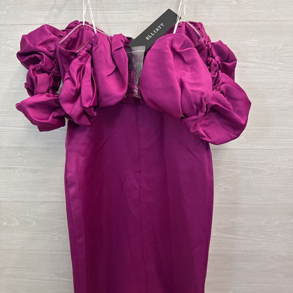 Elliatt Purple Silky Puffy Off Shoulder Long Formal Dress Large