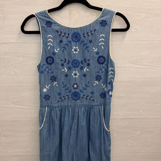 Boden Blue Embroidered Chambray Jumpsuit Extra Small