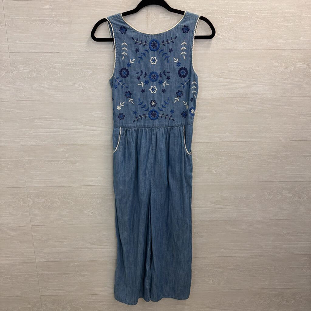 Boden Blue Embroidered Chambray Jumpsuit Extra Small