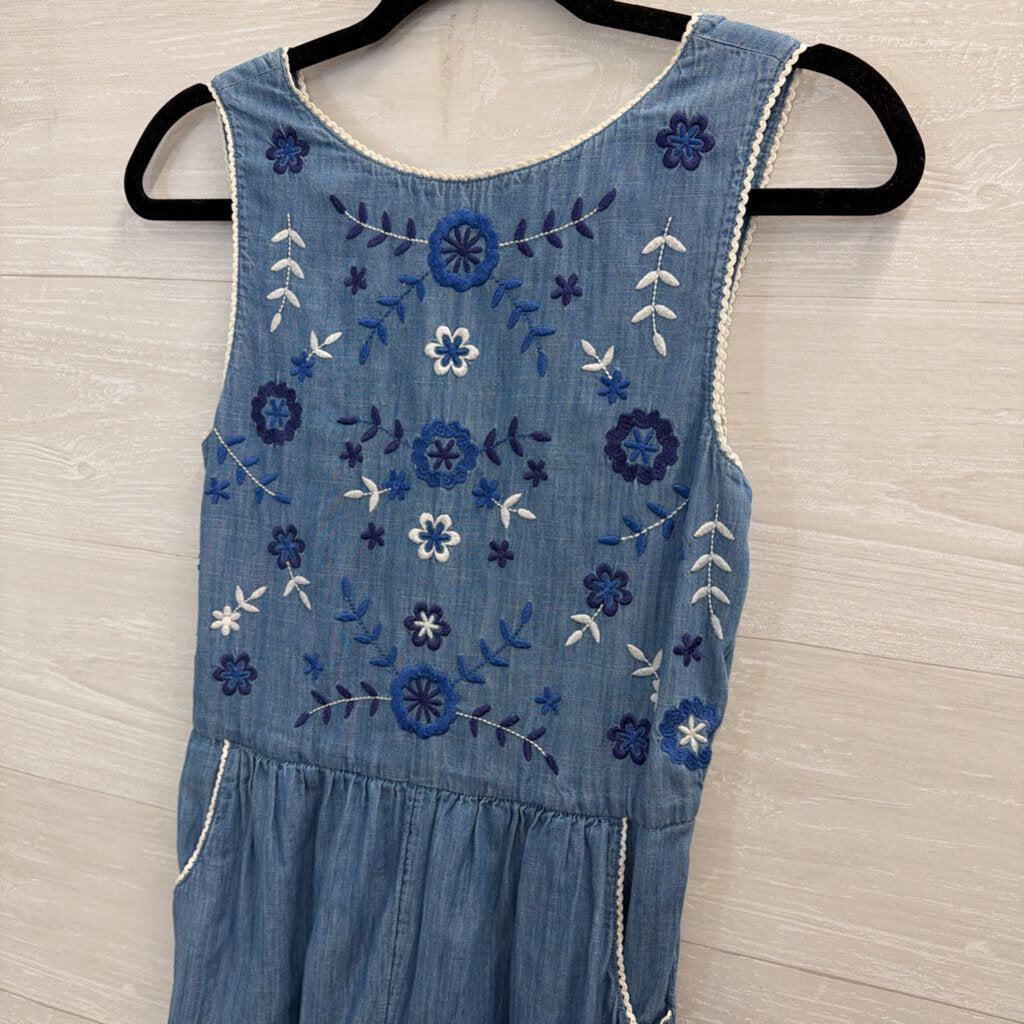 Boden Blue Embroidered Chambray Jumpsuit Extra Small