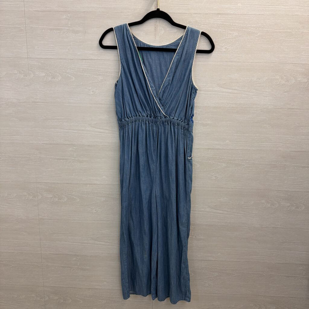 Boden Blue Embroidered Chambray Jumpsuit Extra Small