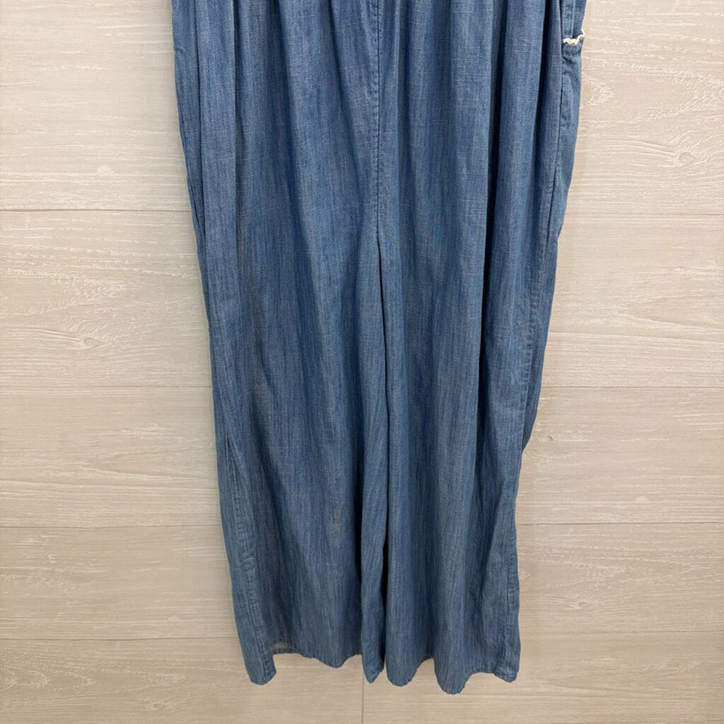 Boden Blue Embroidered Chambray Jumpsuit Extra Small