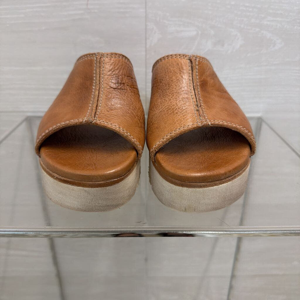 Bed Stu Brown Leather Farilee II Platform Slide Sandals 6.5