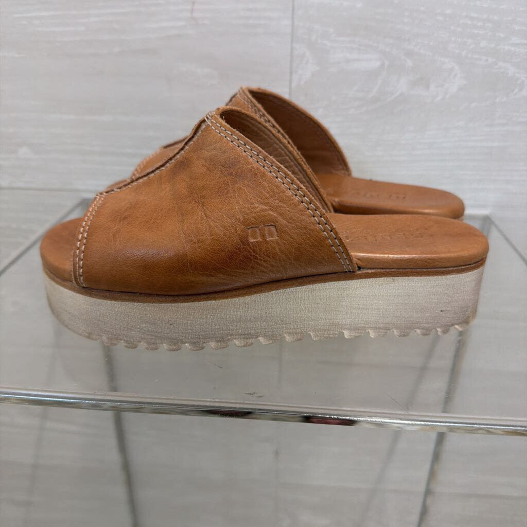 Bed Stu Brown Leather Farilee II Platform Slide Sandals 6.5