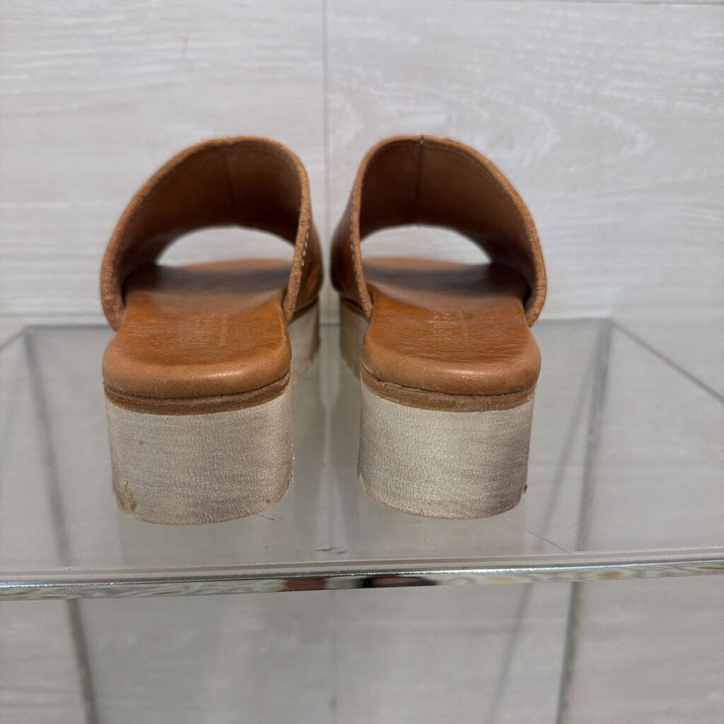 Bed Stu Brown Leather Farilee II Platform Slide Sandals 6.5
