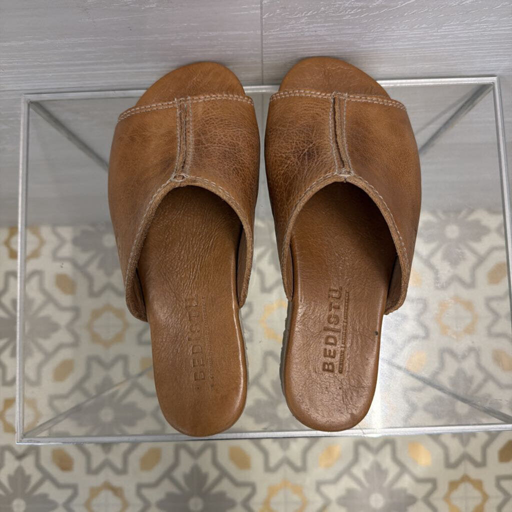 Bed Stu Brown Leather Farilee II Platform Slide Sandals 6.5