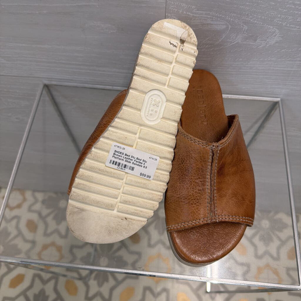 Bed Stu Brown Leather Farilee II Platform Slide Sandals 6.5