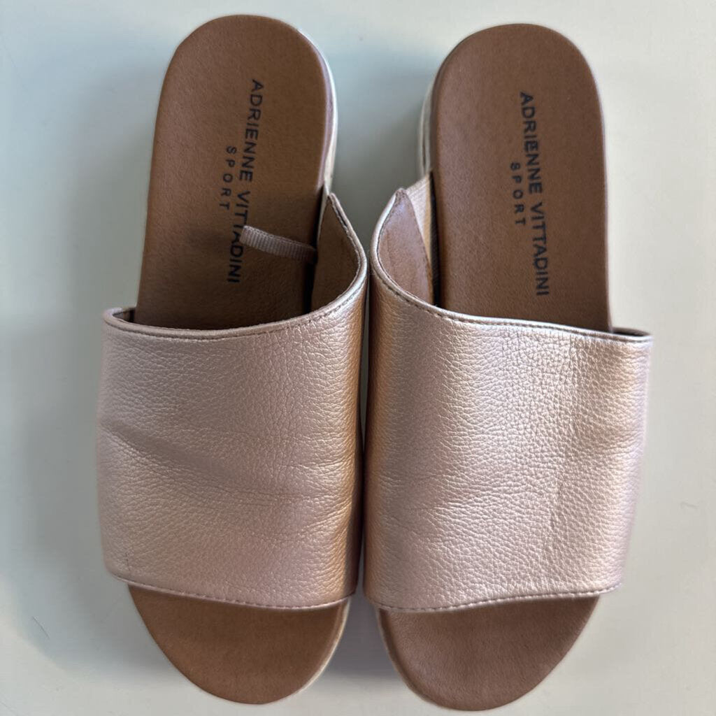 Adrienne Vittadini Metallic Rose Gold Provence Platform Slide Sandals 6.5