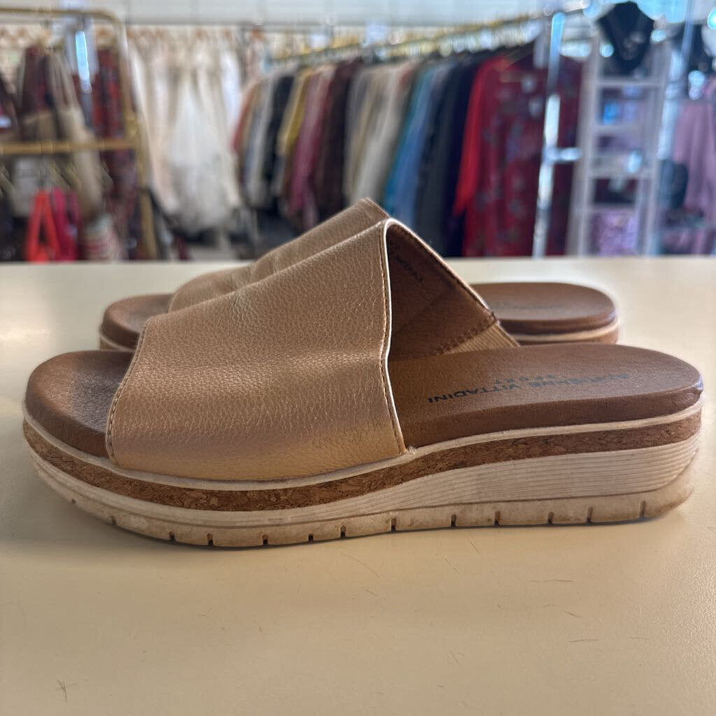 Adrienne Vittadini Metallic Rose Gold Provence Platform Slide Sandals 6.5