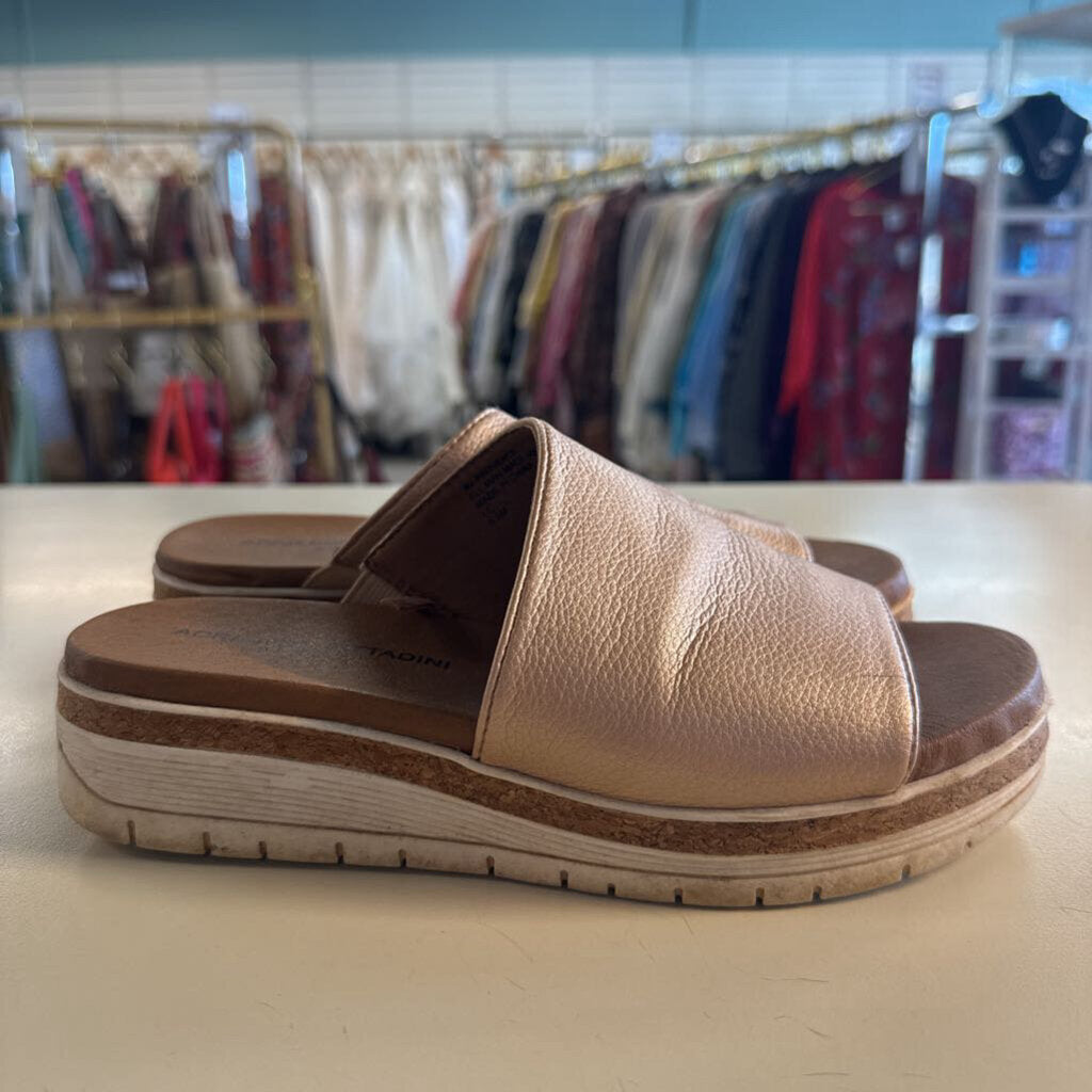Adrienne Vittadini Metallic Rose Gold Provence Platform Slide Sandals 6.5