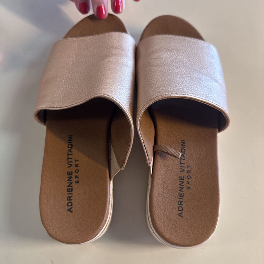 Adrienne Vittadini Metallic Rose Gold Provence Platform Slide Sandals 6.5