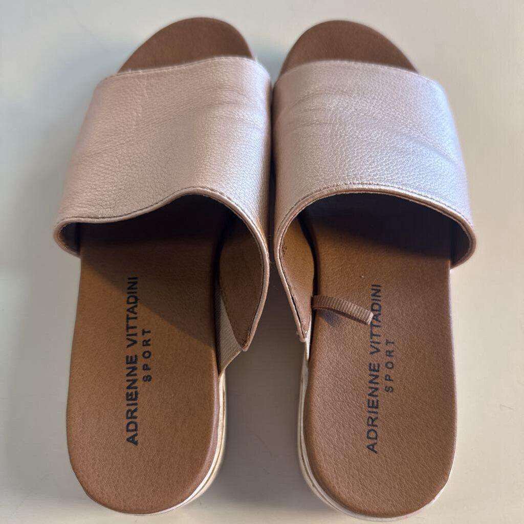 Adrienne Vittadini Metallic Rose Gold Provence Platform Slide Sandals 6.5