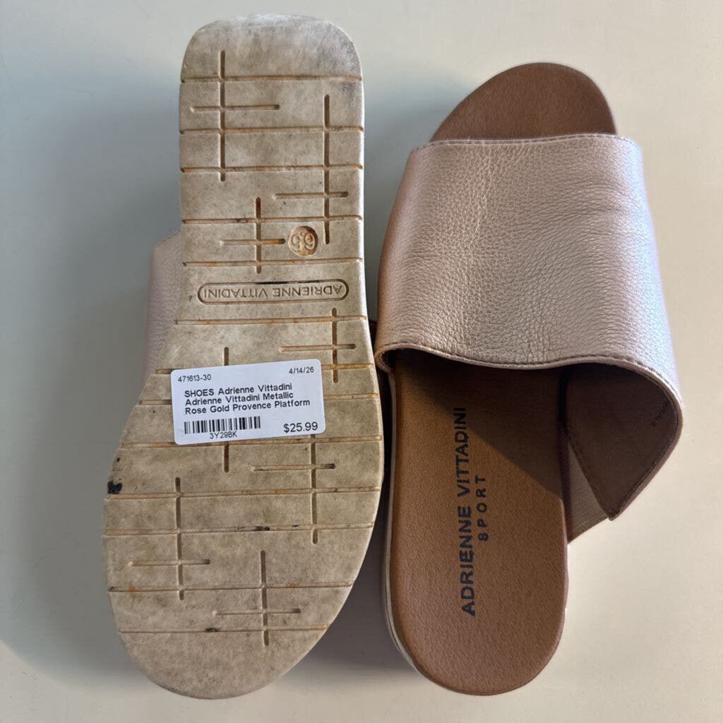 Adrienne Vittadini Metallic Rose Gold Provence Platform Slide Sandals 6.5