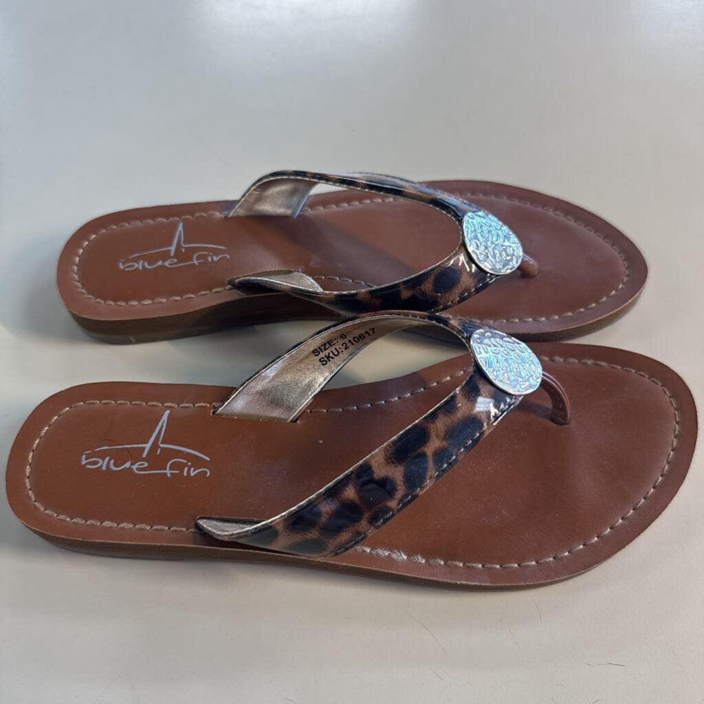 Blue Fin Brown Leopard Strap Flip Flops 6