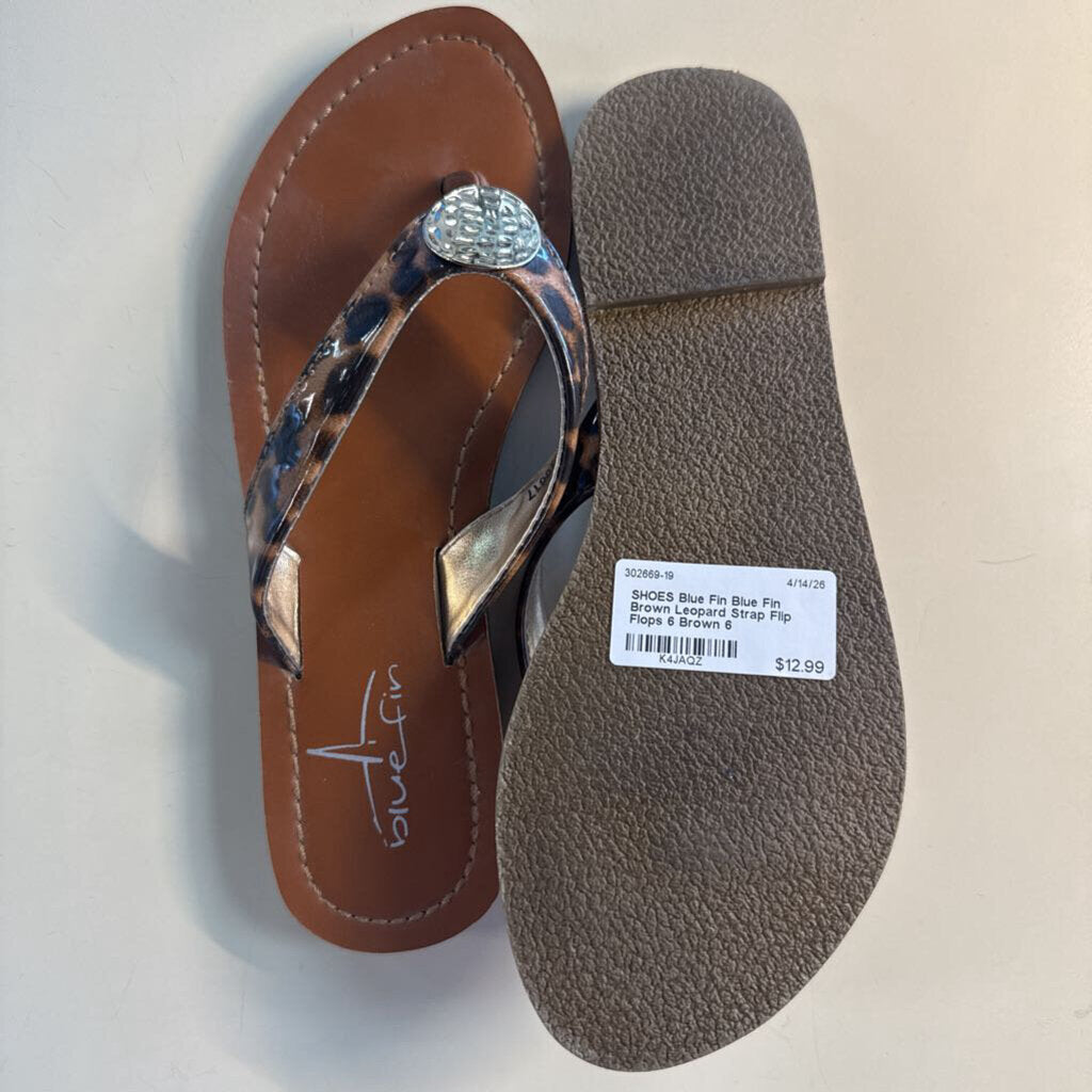Blue Fin Brown Leopard Strap Flip Flops 6