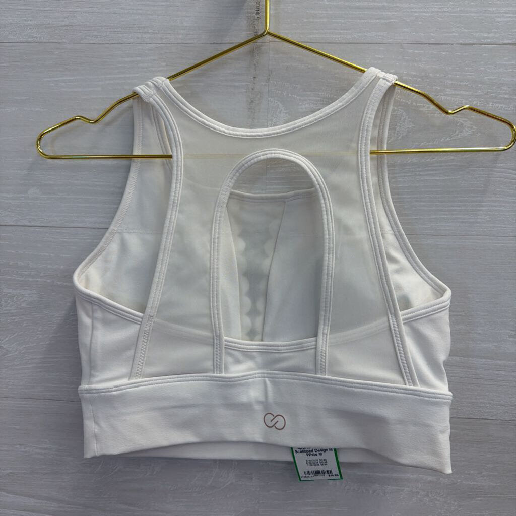 Calia White Sports Bra with Scalloped Design M