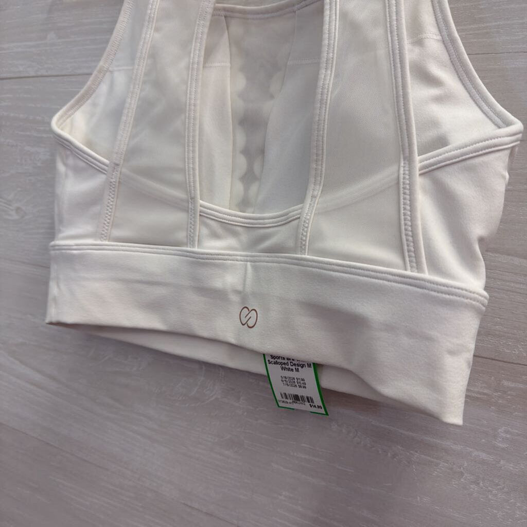 Calia White Sports Bra with Scalloped Design M