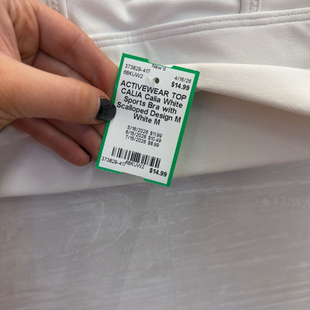 Calia White Sports Bra with Scalloped Design M