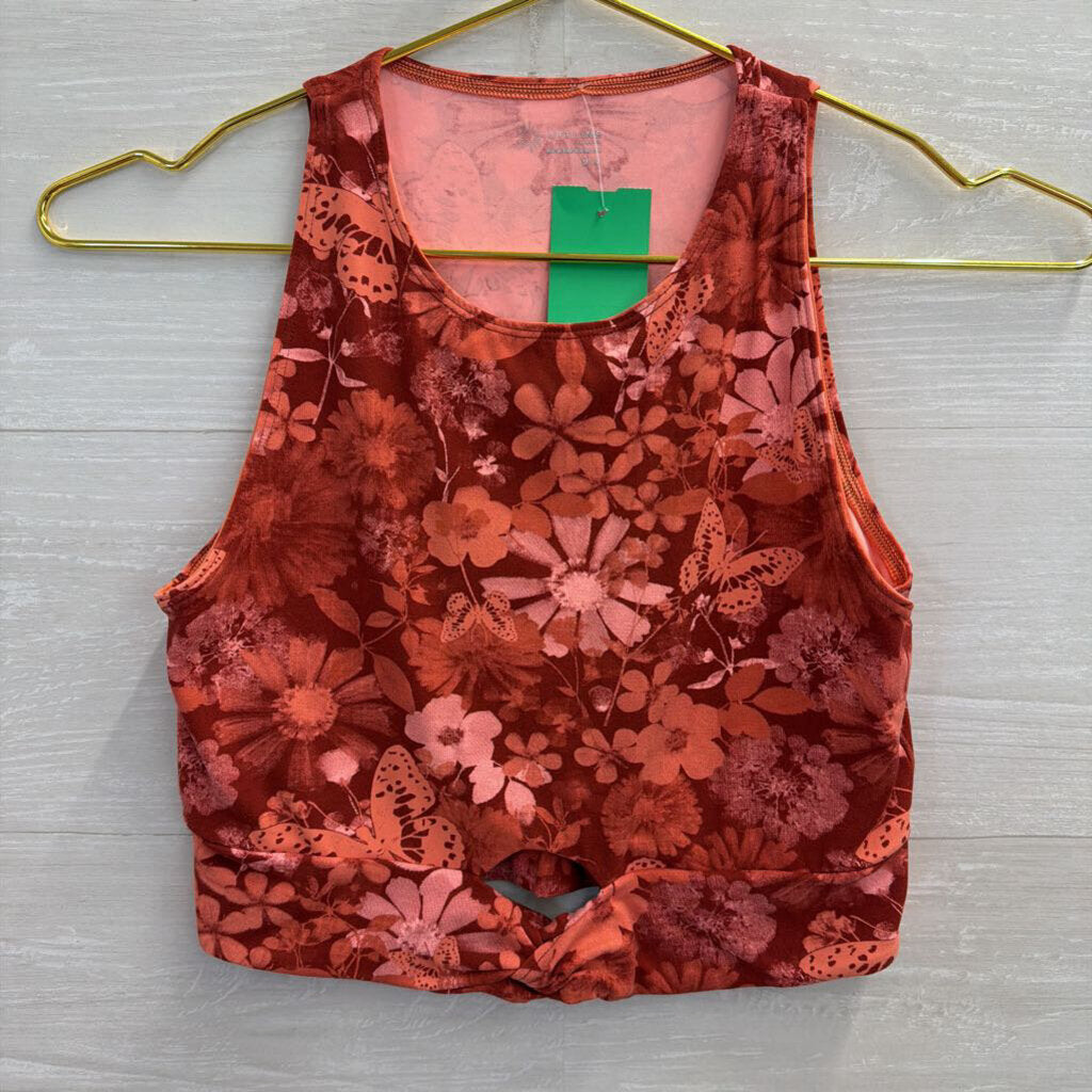 Offline Red/Coral Butterfly Printed Crop Top