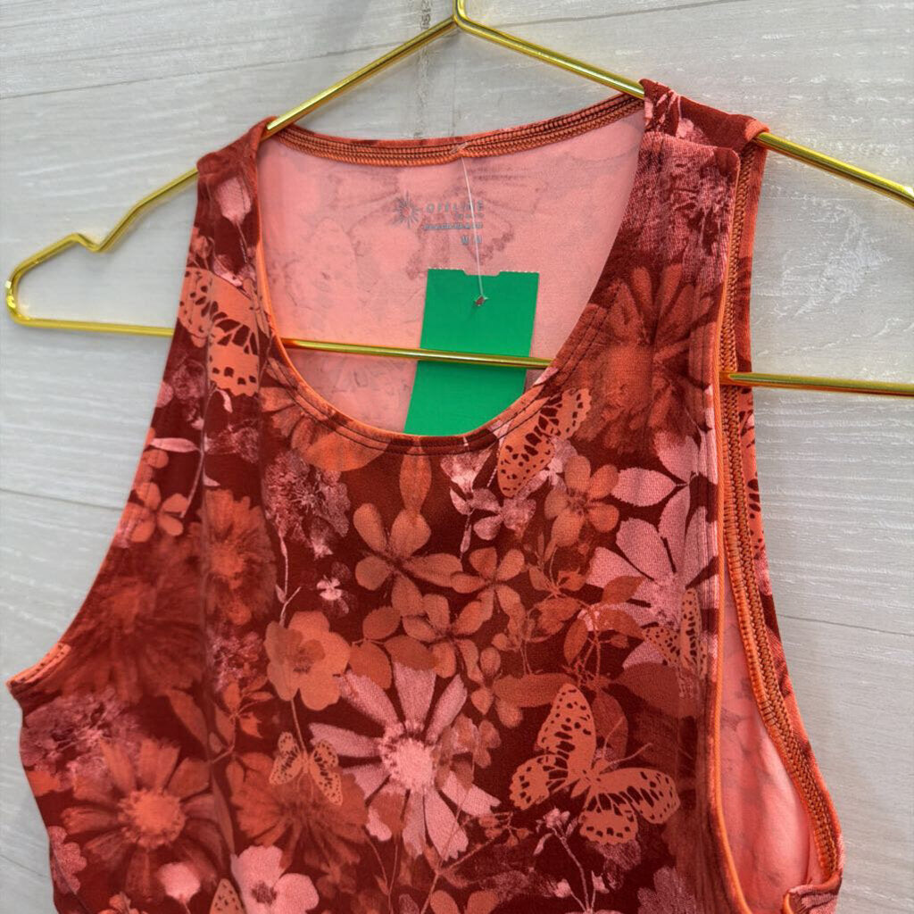 Offline Red/Coral Butterfly Printed Crop Top