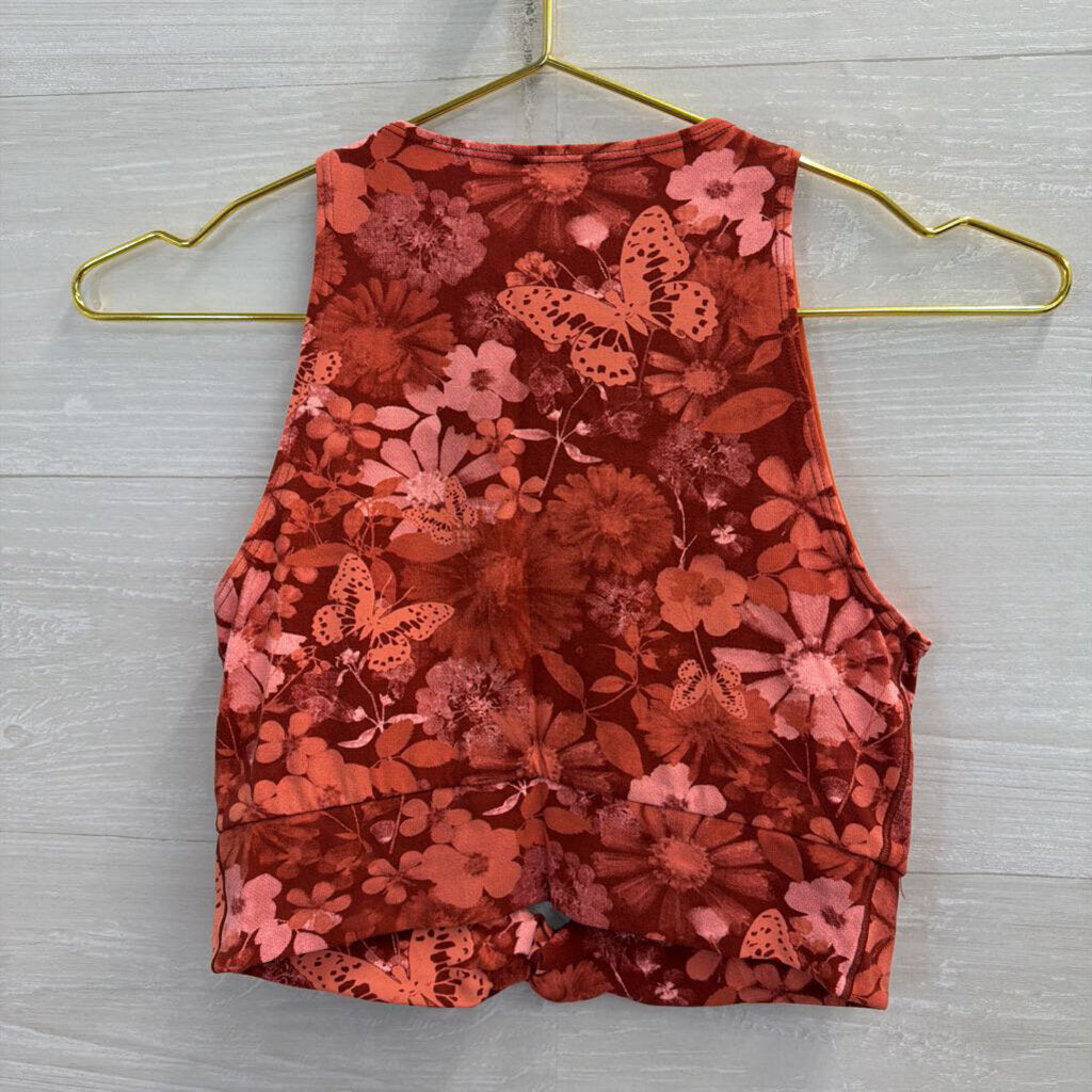Offline Red/Coral Butterfly Printed Crop Top