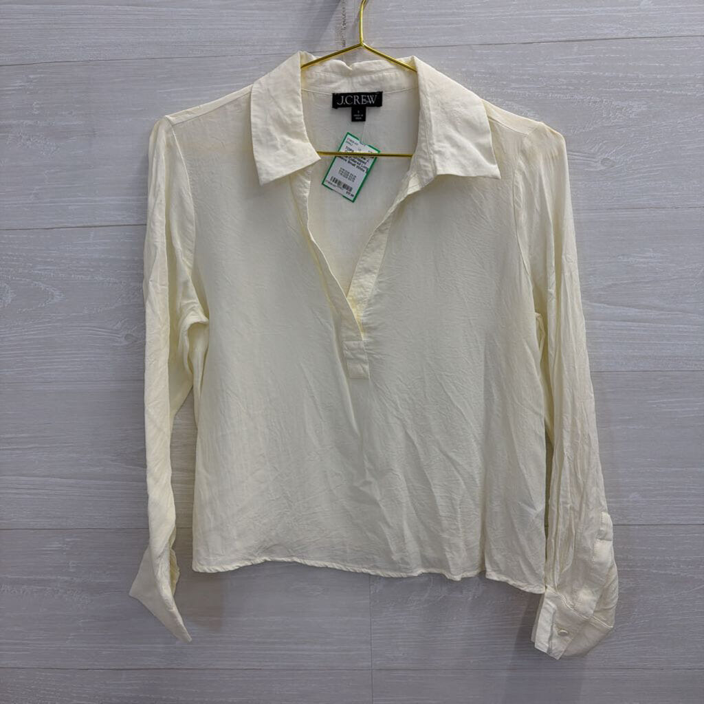 J. Crew Cropped White Collared Long Sleeve Small