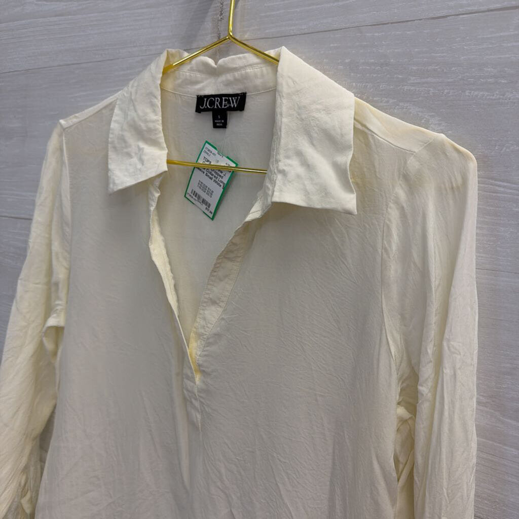 J. Crew Cropped White Collared Long Sleeve Small