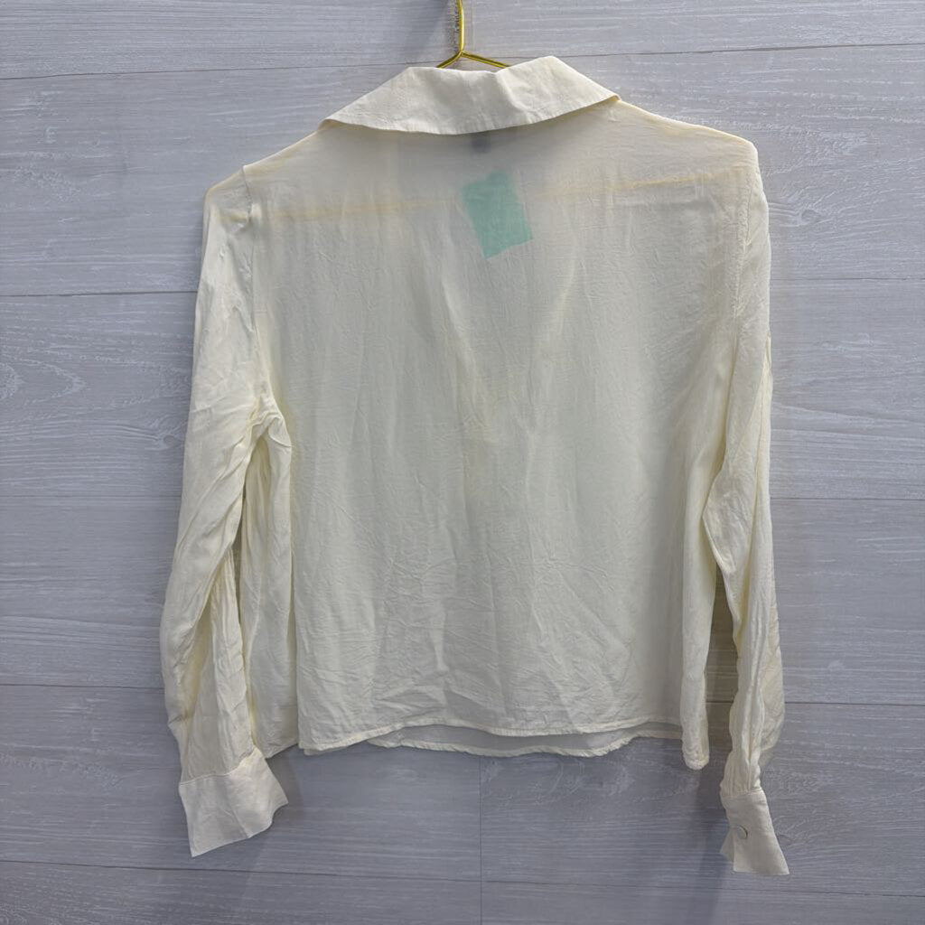 J. Crew Cropped White Collared Long Sleeve Small