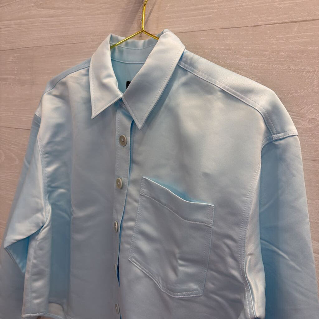 J. Crew NWT Etienne Blue Cropped Long Sleeve Button Down Small
