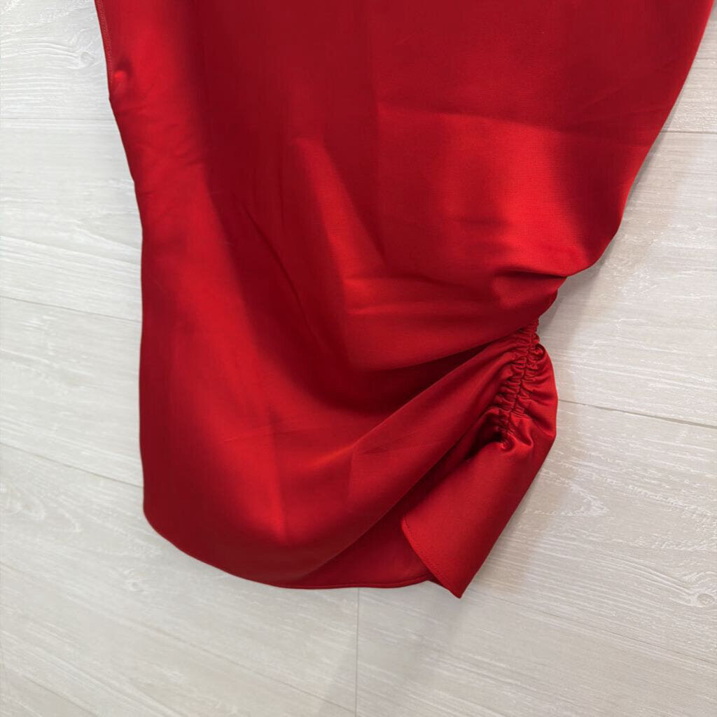 Banana Republic Red Satin Side Ruched Short Sleeve 6