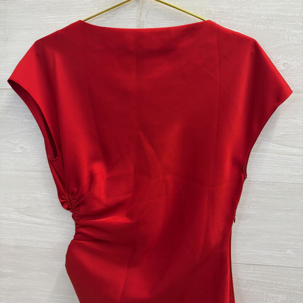 Banana Republic Red Satin Side Ruched Short Sleeve 6