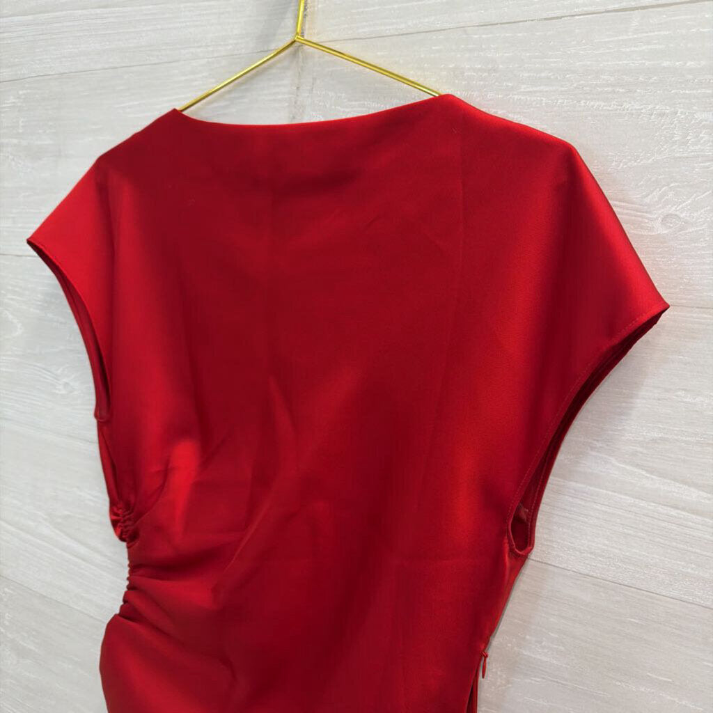 Banana Republic Red Satin Side Ruched Short Sleeve 6