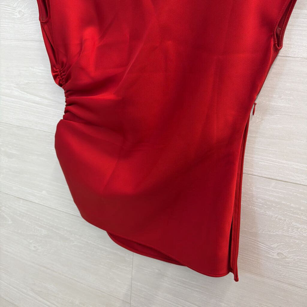 Banana Republic Red Satin Side Ruched Short Sleeve 6