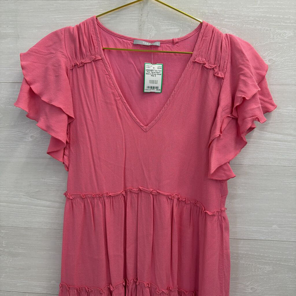 Tart Pink Tiered Short Sleeve Dress Small