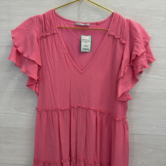 Tart Pink Tiered Short Sleeve Dress Small